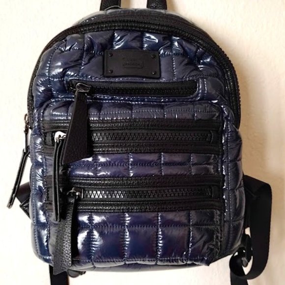 STEVE MADDEN Dark Blue Shiny Puffer Plastic Unisex Mini Backpack - Picture 1 of 5